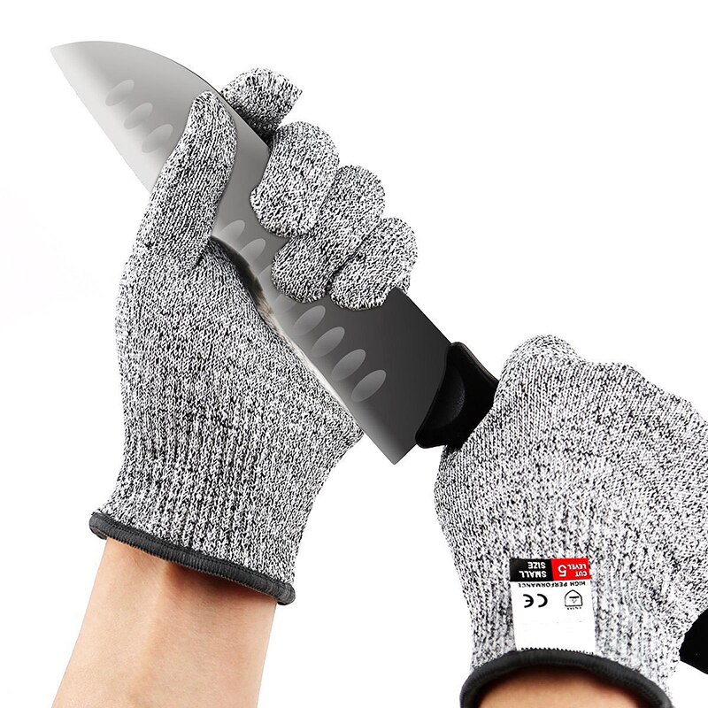 1 par anti-skæringssikre handsker gmg grå sort hppe ansi anti-cut niveau 5 sikkerhedsarbejdshandsker skærebestandige handsker  sp006