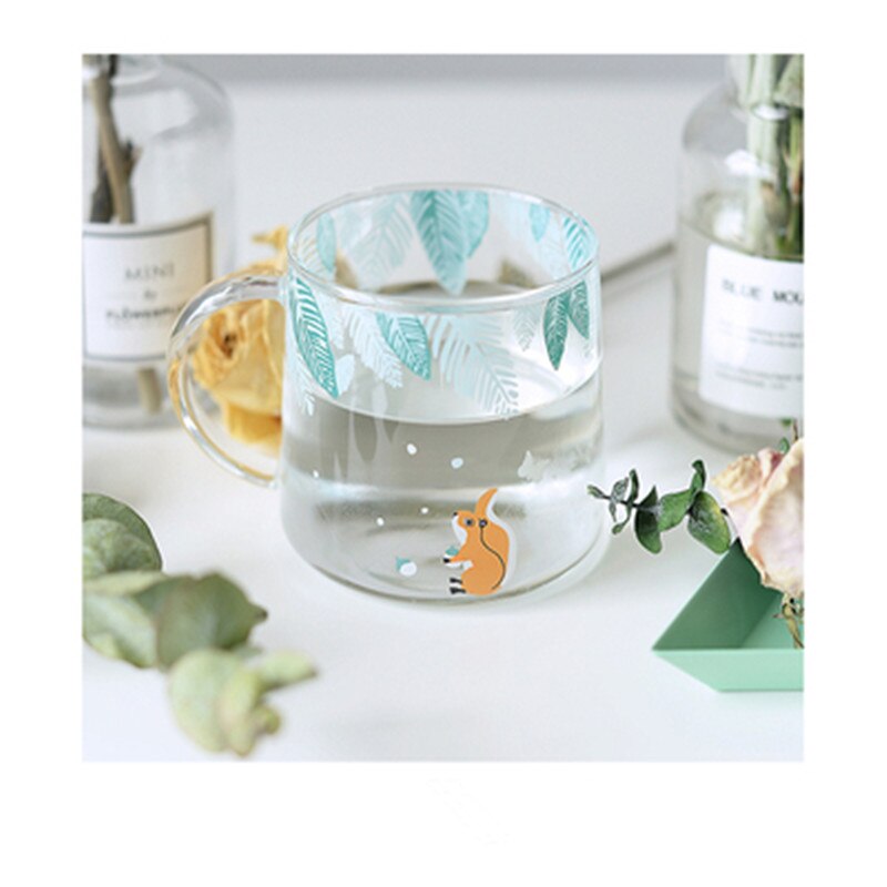 Koreanskt hushållsglas värmebeständigt par frukost mjölkkopp kaffekopp rund transparent tryckt tekopp glaskopp 7: A2