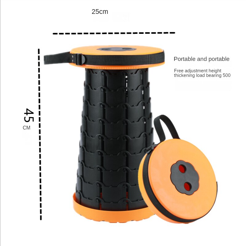 Wysuwany teleskopowy składany stołek-przenośny lekki składany fotel na fotel z regulacją wysokości dla dorosłych kemping podróż: pomarańczowy