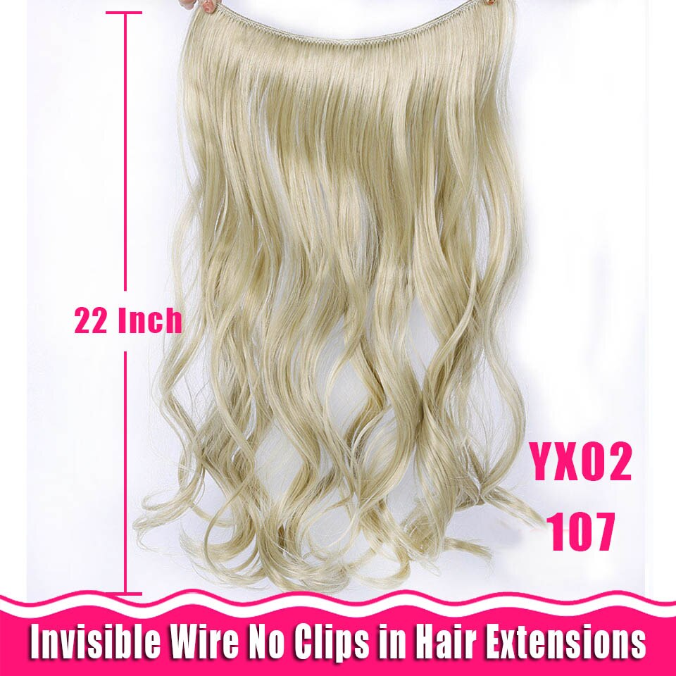 Lang krøllet/lige 24 tommer kvinder fish line hair extensions brun naturlig bølget lang høj temperatur fiber syntetisk hårstykke: Yx02-107