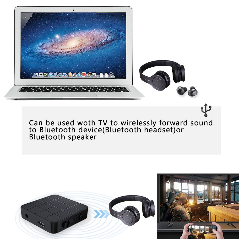Bluetooth 5.0 Transmitter Supports RX TX Function Built-In 200mah Battery USB Charging Interface 12v