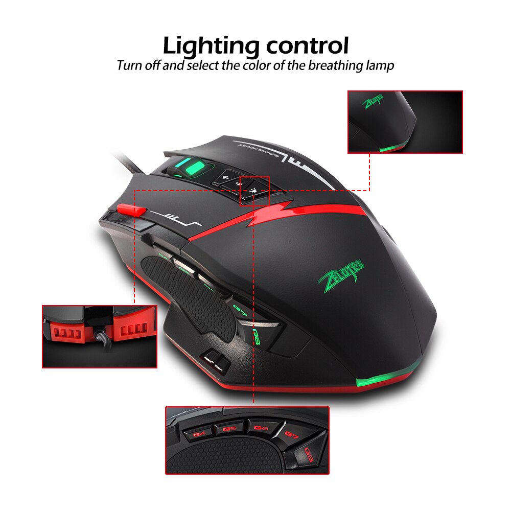 Zelotes Wired Gaming Mouse Computer 16 Button Adjustment 4 Metal Weight Ergonomic Mouse 2.4 Ghz USB Optical Mice For Laptop PC
