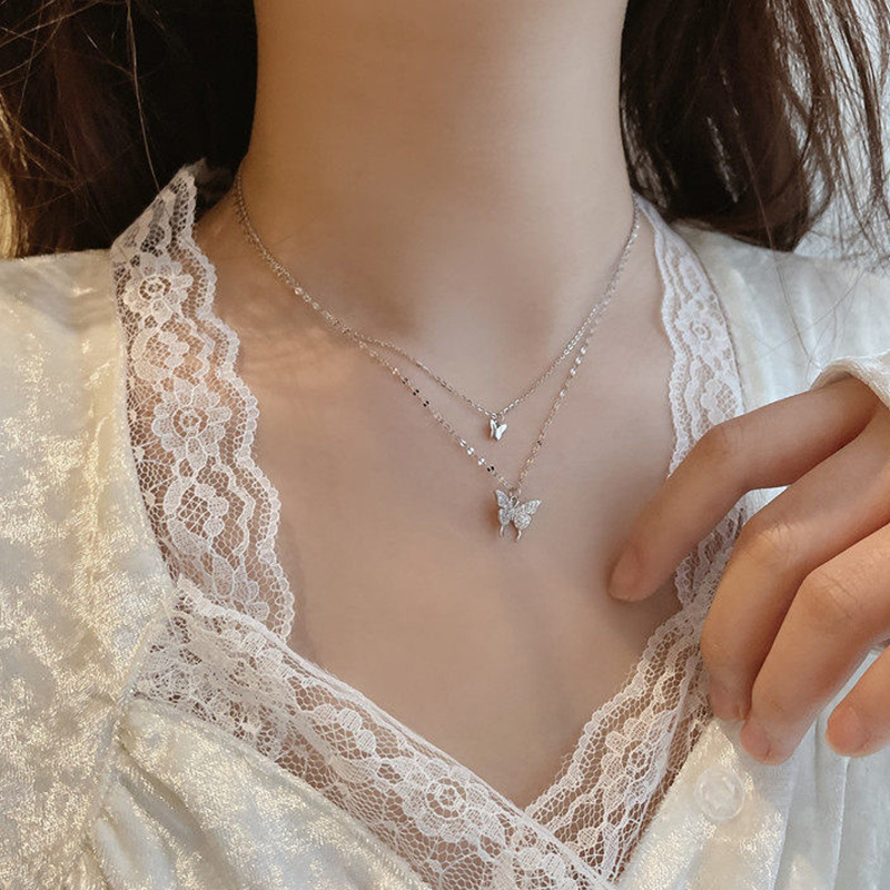 Auflistung doppelt Schicht Schmetterling Halskette Bohemien Legierung Anhänger Frauen's Schmuck Reisen Denkmal