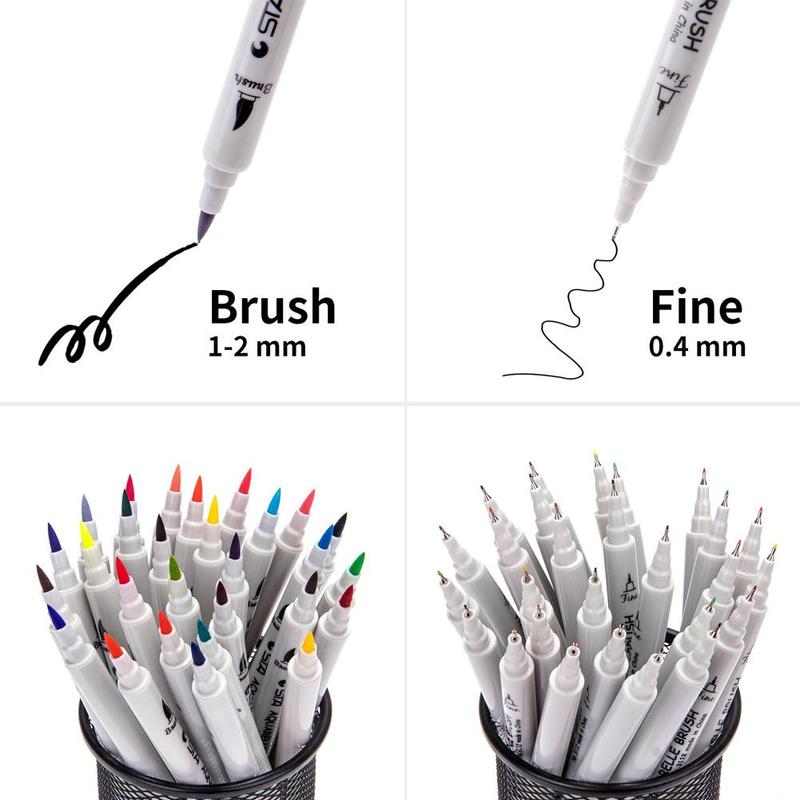 1 stk kunstmarkører akvarelbørste pen dobbelt hoved manga skitse penne til tegning af kunstforsyninger maling dobbelt tip pen