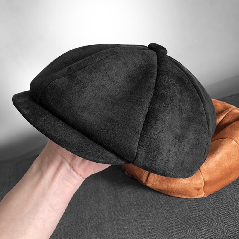 Top grade ruskind retro nyhedsdreng hætter herre overdimensioneret hovedomkreds flade hætter kvinder british gatsby cap efterår vinter hat blm 223: Sort / S  54-56cm