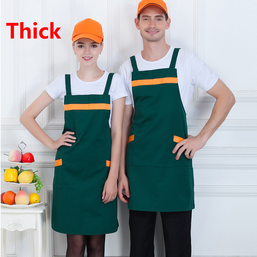 Unisex Thin Thick Style Work Apron Restaurant Two Pockets Strap Hotel Cafe Bakery BBQ Waiter Chef Kitchen Cooking Uniform Aprons: Thick5