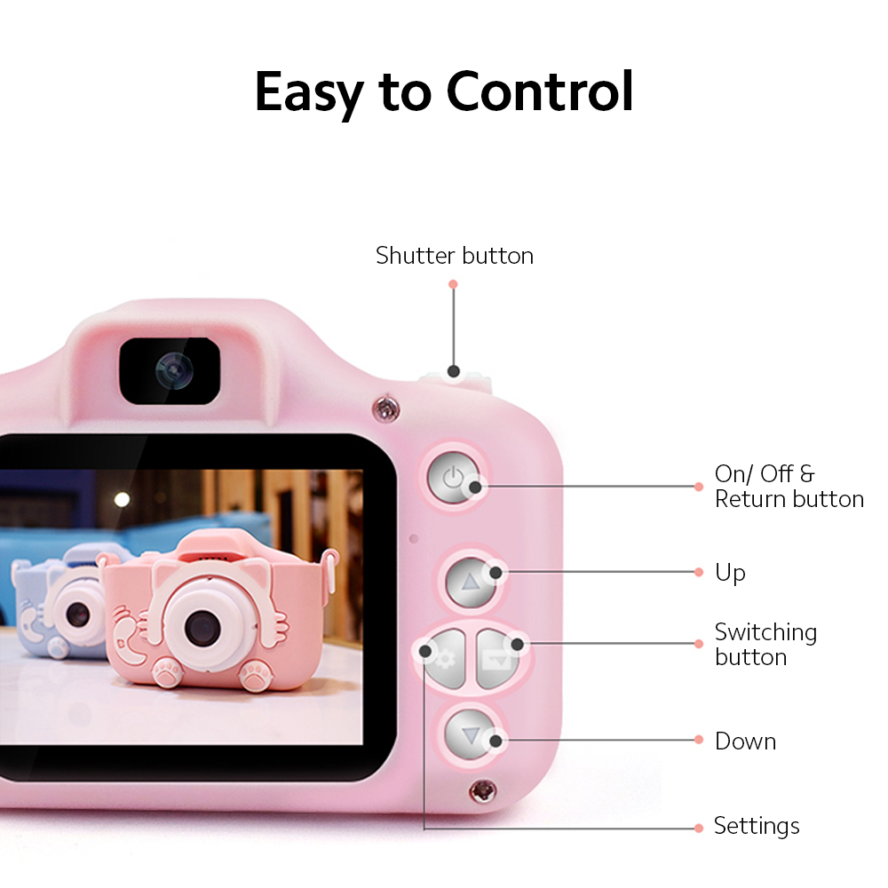 8MP/20MP Kids' Selfie Camera with TF Card Slot 2in IPS Auto Focus Digital Camera Built-in Funny Frames Support 720P Video