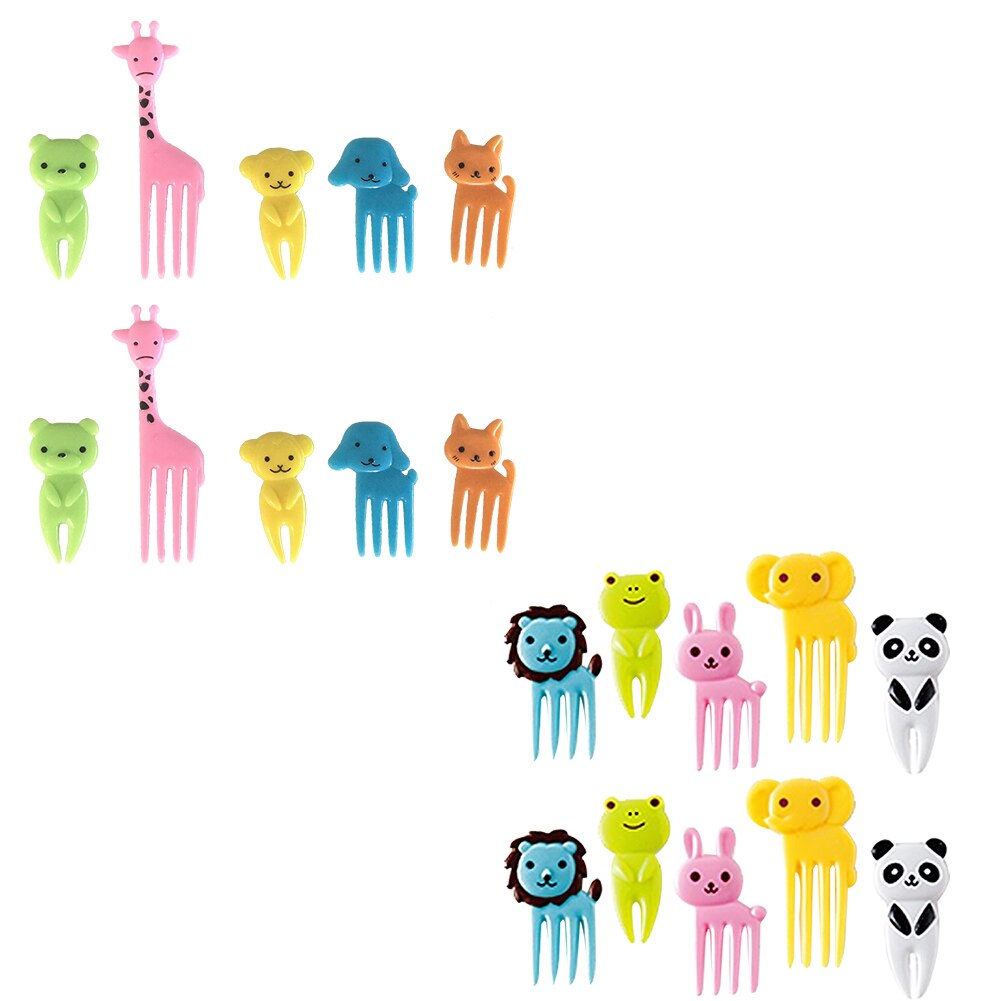 Sød bento madhakkegaffel 10- stykker giraf hund kat bjørneabe (farve kan variere) børnegaffel frugtgaffel