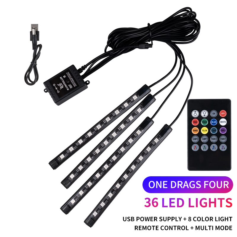 Kit de tira de luces LED de neón para Interior de coche, accesorios de retroiluminación RGB, aplicación remota, Control de música, lámpara decorativa automática: 3000 K de oro