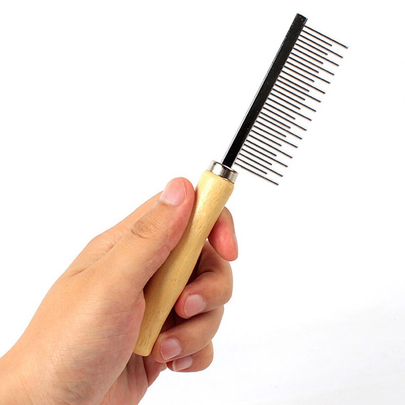 Green-peine de doble cara de acero inoxidable con mango de madera, herramienta para desenredar el pelo de perros y gatos, productos de aseo