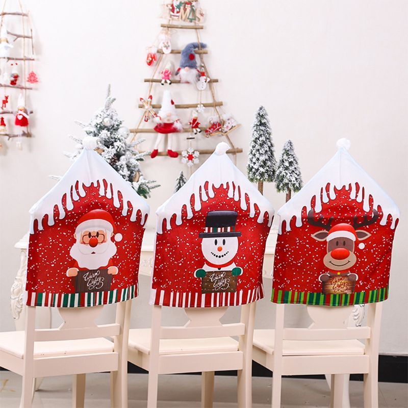 4 Stuks Kerst Stoel Achterkant Kerstman Elanden Sneeuwpop Kerstmuts Decoratie