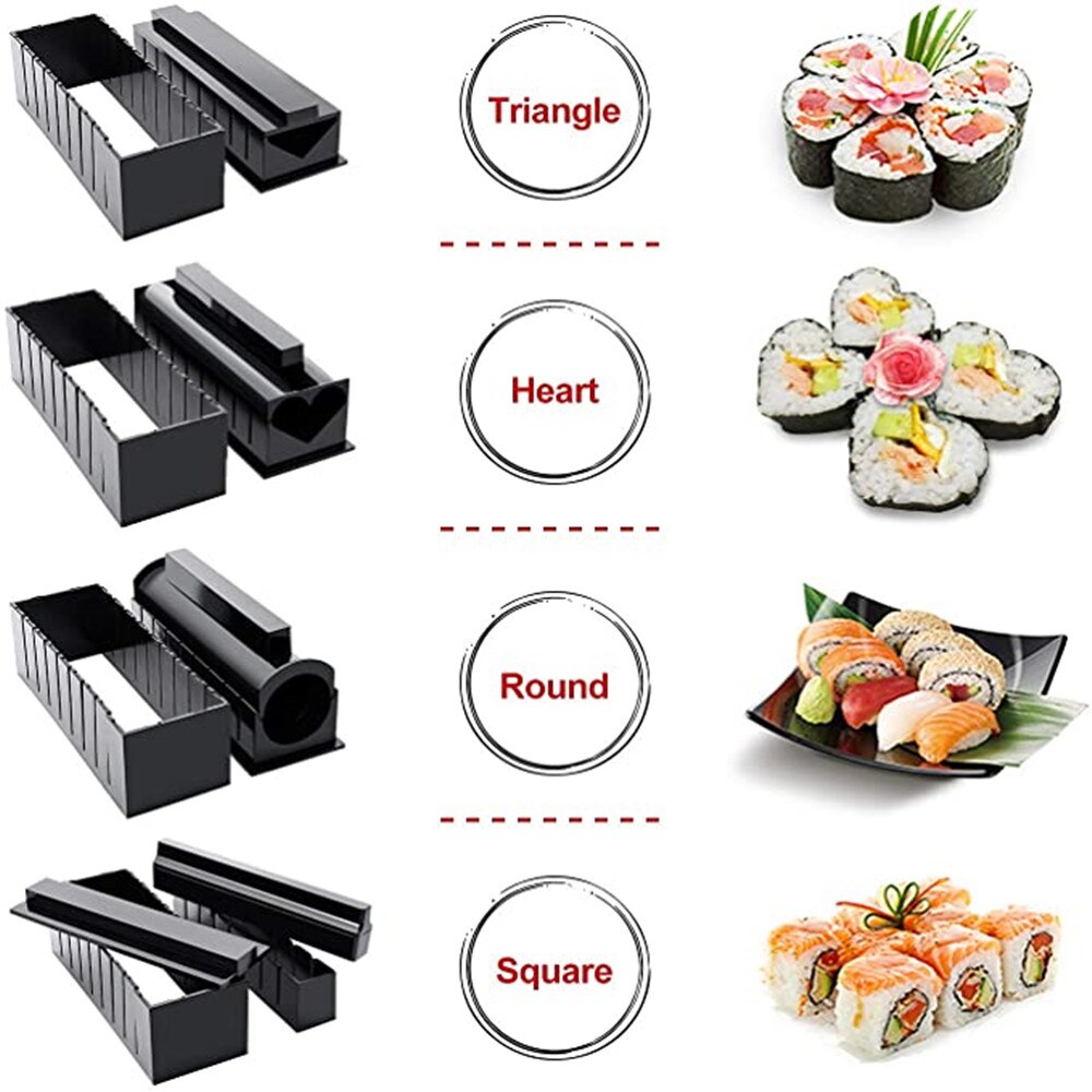 Kit de moldes para fazer sushi, faça você mesmo, molde de 4 formatos para enrolar sushi, cozinha japonesa, utensílios para cozinhar sushi em casa, restaurante
