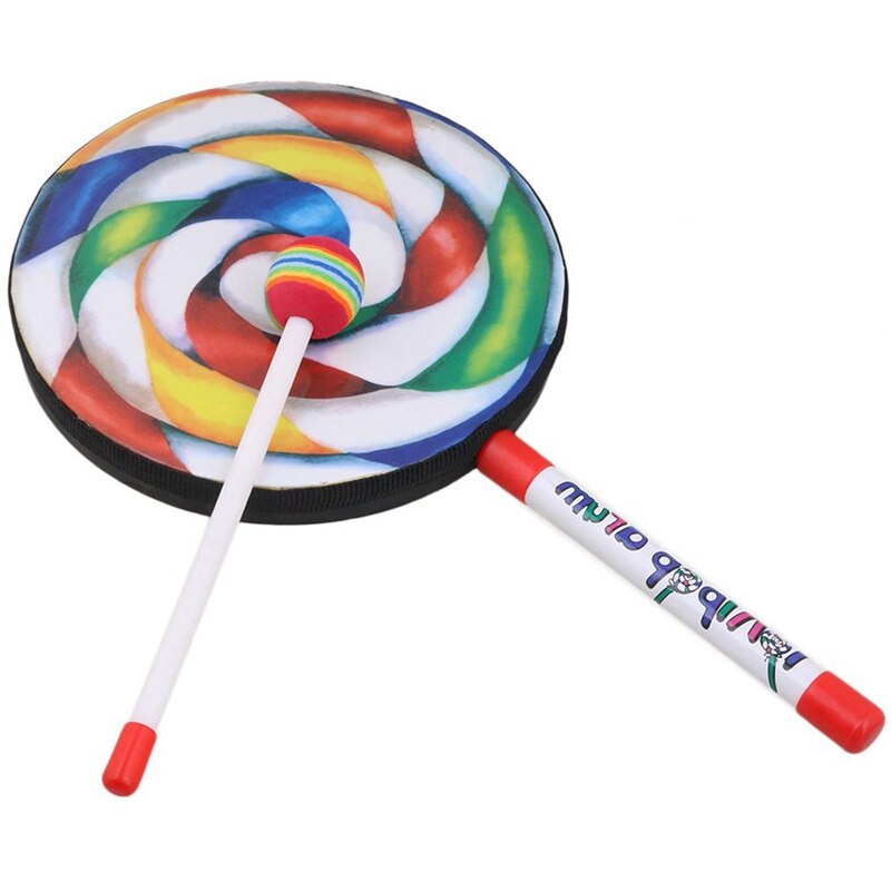 7.9 Inch Lolli Vorm Drum Met Regenboog Kleur Mallet Muziek Ritme Instrumenten Kids Baby Kinderen Spelen Speelgoed Pak Van 10: Default Title