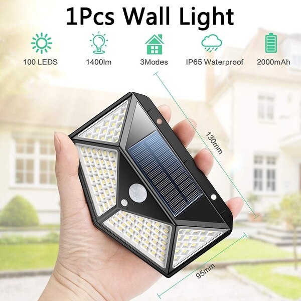 Large Solar Light Outdoor Super Bright LED Motion Sensor Street Wall Lamp Human Induction with Remote Control for Garden: 1Pcs 100LED