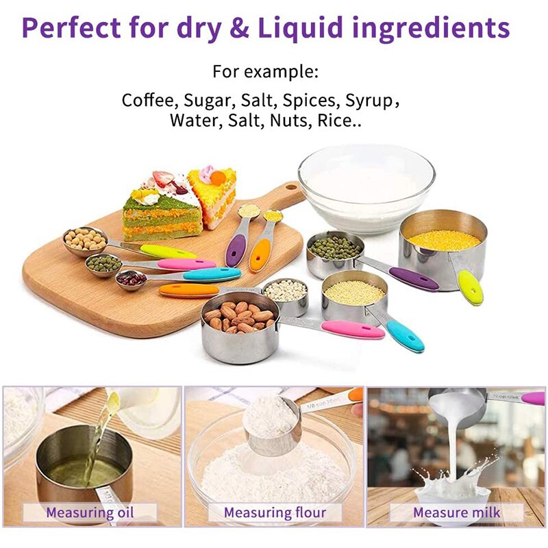 10Pcs Measuring Cups Premium Stackable Kitchen Measuring Spoon Set Stainless Steel Measuring Cups Spoons Set Baking Accessories