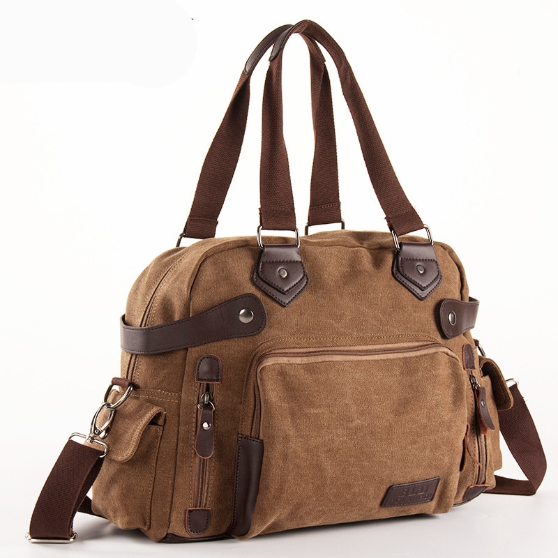 Effen Kleur Zwart Kaki Casual Vintage Multifunctionele Kofferbak Canvas Crossbody Reistas Schoudertas Messenger Handtas