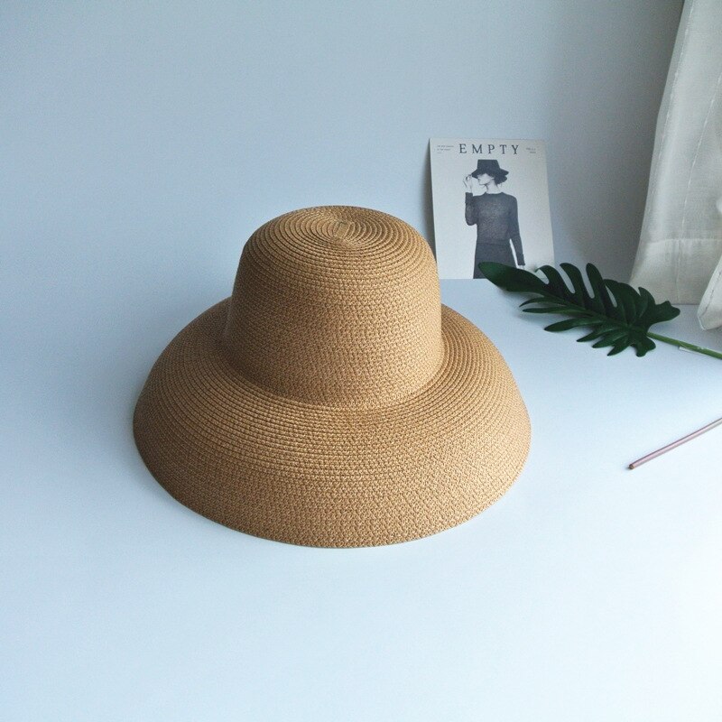 Sombrero parasol Vintage para señora, Color puro, estilo Hepburn, vacaciones 56-58CM, temperamento , de verano, sombrero de paja de: Khaki