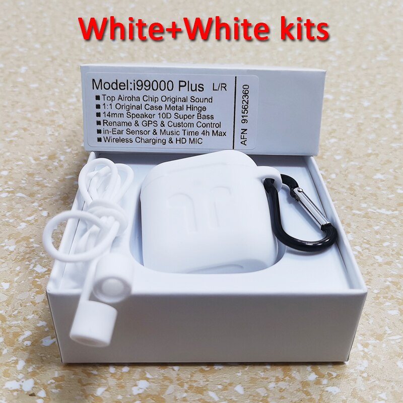 I99000 Plus TWS sans fil Bluetooth écouteur PK i5000 i9000 Pro i99999 Plus TWS Air2 haut Airoha 1562A puce avec charnière en métal de texte: White-White kits