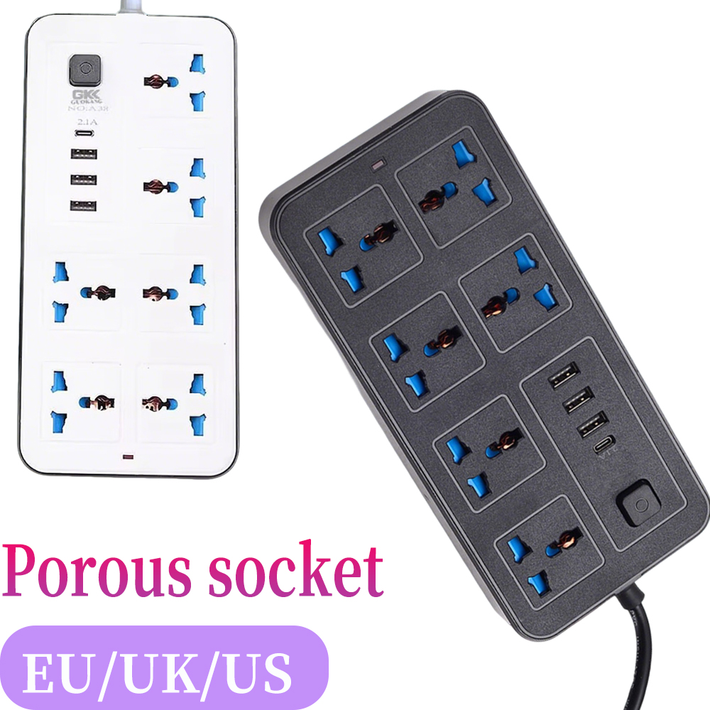 Strømuttak med flere tilkoblinger universalplugg eu usa uk stikkontakt strømskinne ac type c usb-port lade stikkontakt med 1.8m skjøteledninger