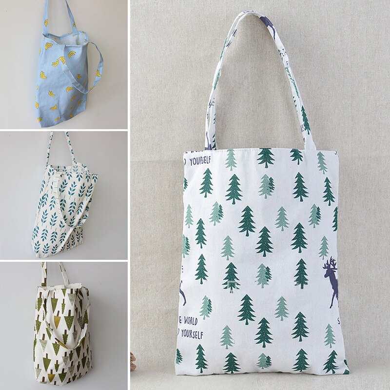 41*32Cm Aankomst Vrouwen Meisje Opvouwbaar Herbruikbare Print Boodschappentas Eco Tote Handtas Strandtas Katoen Linnen schoudertas