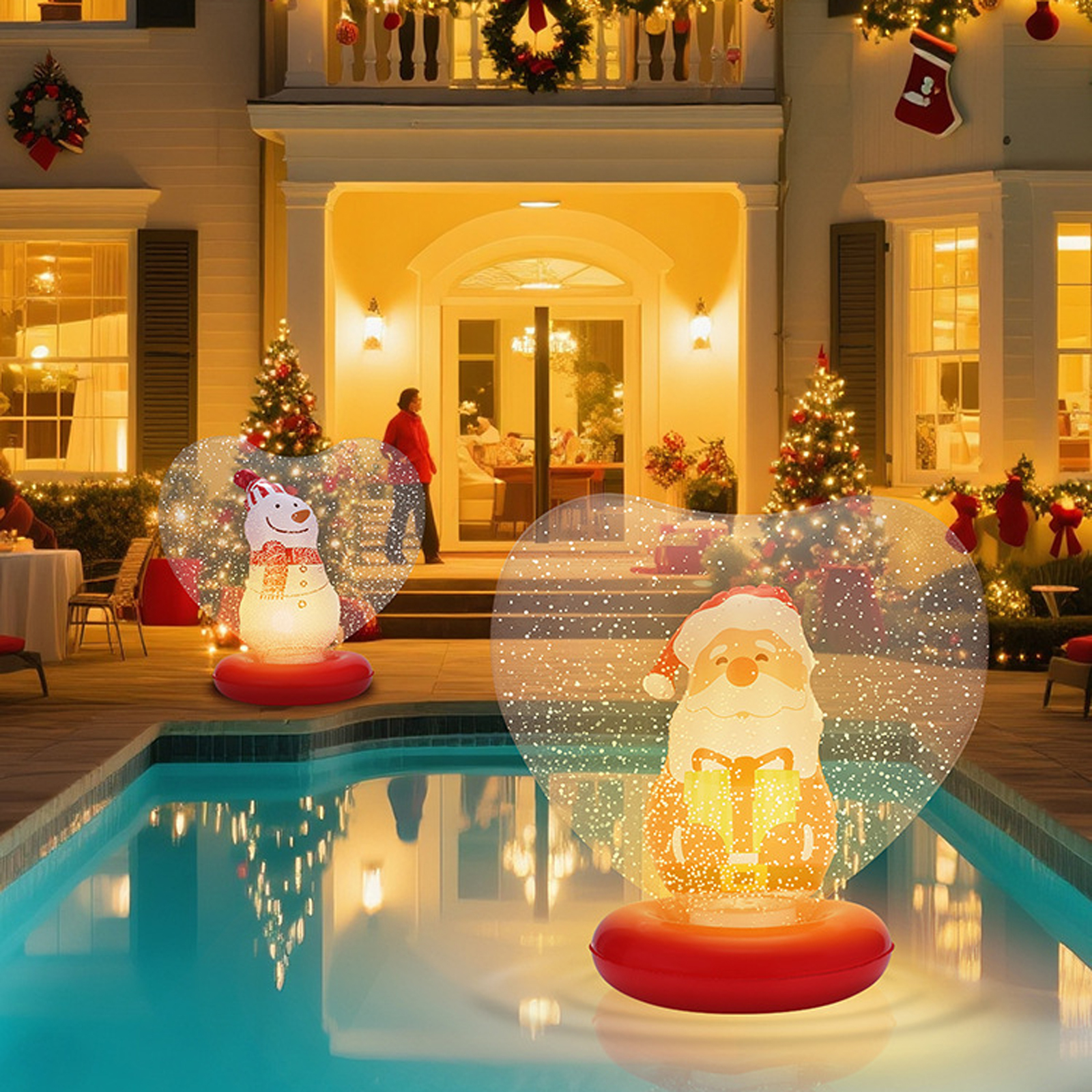 Oppblåsbare julekuler slitesterke pvc juleglødende baller jul utendørs hage basseng flytende julekule dekor