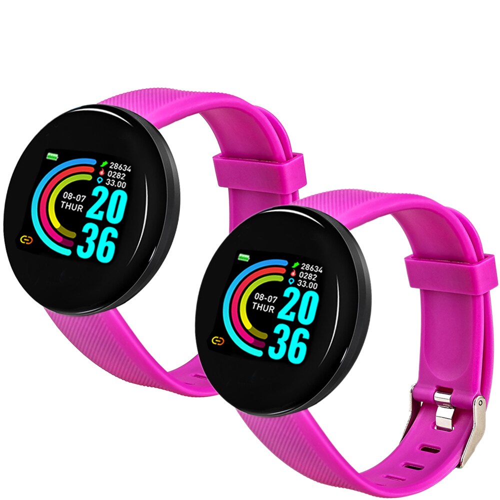 2 PCS D18 Heart Rate Smart Bracelet Man Activity Tracker Smartwatch Sports Tracker Smart Band Wristwatch for Android IOS: Double Purple