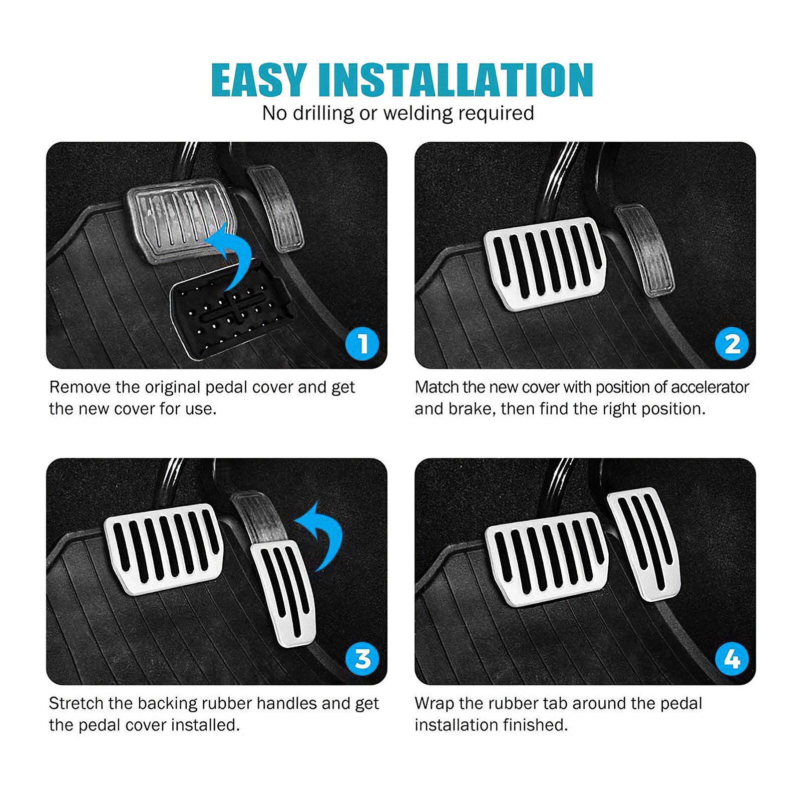 Aluminum Alloy Accelerator Pedal Brake Pedal Rest Pedal Stainless Steel Plate Non-Slip Side Pedal Suitable for Tesla