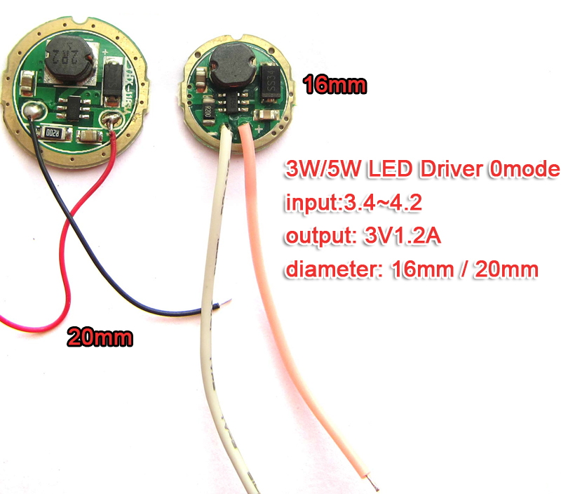 3 W 5 W LED Driver input 1.5 v ~ 4.2 v output 3 v 1.2A (max) 20mm/16mm Voor Cree 3 W XPE R3 XRE Q5/5 W XPG2 XTE R5 Zaklamp
