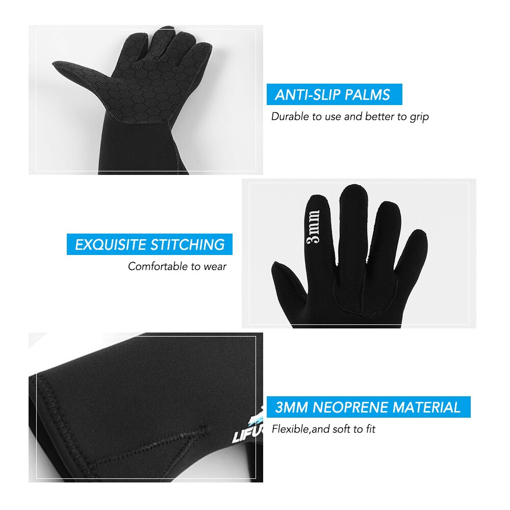 3mm Neoprene Diving Gloves - Snorkeling, Swimming, Surfing, Sailing, Kayaking Accessories
