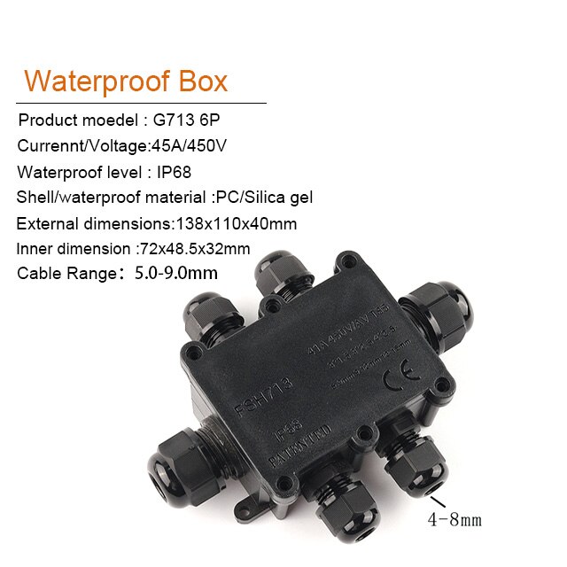 2/3/4/5/6 Way IP68 Outdoor Waterproof Cable Connector Junction Box With Terminal for Electrical Wiring Accessori: G713-6P