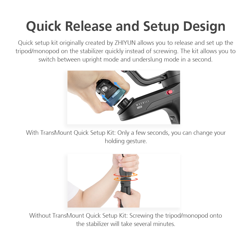 Zhiyun TransMount Kit de configuración rápida para Zhiyun Weebill LAB S 3 ejes cardán Crane 2S y trípode Monopod con 1/4 accesorios de tornillo