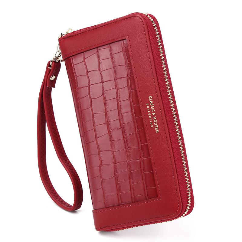 Unishow Krokodil Muster Frauen Brieftasche Lange Armband Damen Geldbörse Kupplung Weibliche Telefon Brieftasche Große Pu Leder Brieftasche Geldbörse: Rot