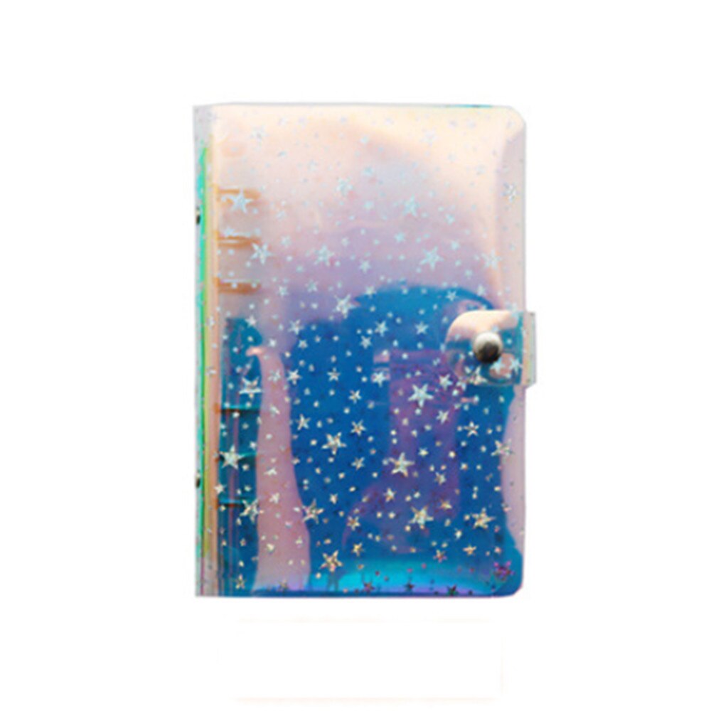 A5/A6 Cute Transparent PVC Glitter Sequins Notebook Cover Office School 6 Rings Binder Spiral Planner Agenda Organizer Notebooks: A5 laser star