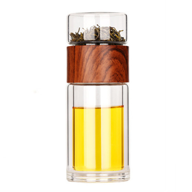Dobbelt glas vandflaske med etui te drikke flaske infuser tumbler drikkevare vandflaske miljøvenlig: Chokolade