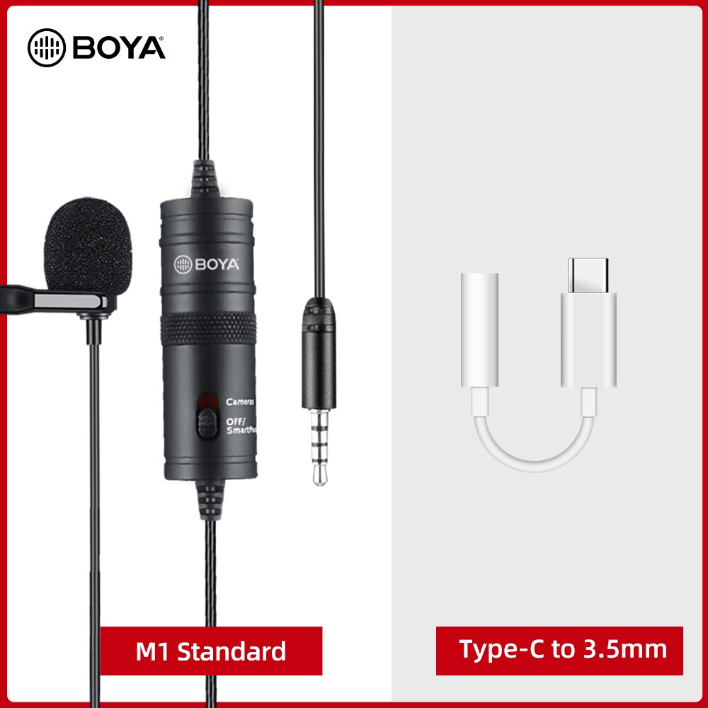 BOYA BY-M1 Pro Lavalier Microphone Clip-on Condenser Mic Wired 3.5mm Mic for iPhone Android Smartphone Vlog DSLR Camcorder Audio: BY-M1 Kit 1