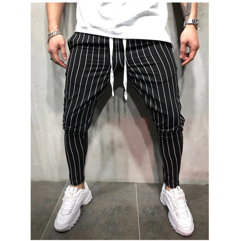 Rouyhual Buitenlandse Handel Europese En Amerikaanse Mannen Slim Persoonlijkheid Sport Strepen Jogging Broek: M / Black
