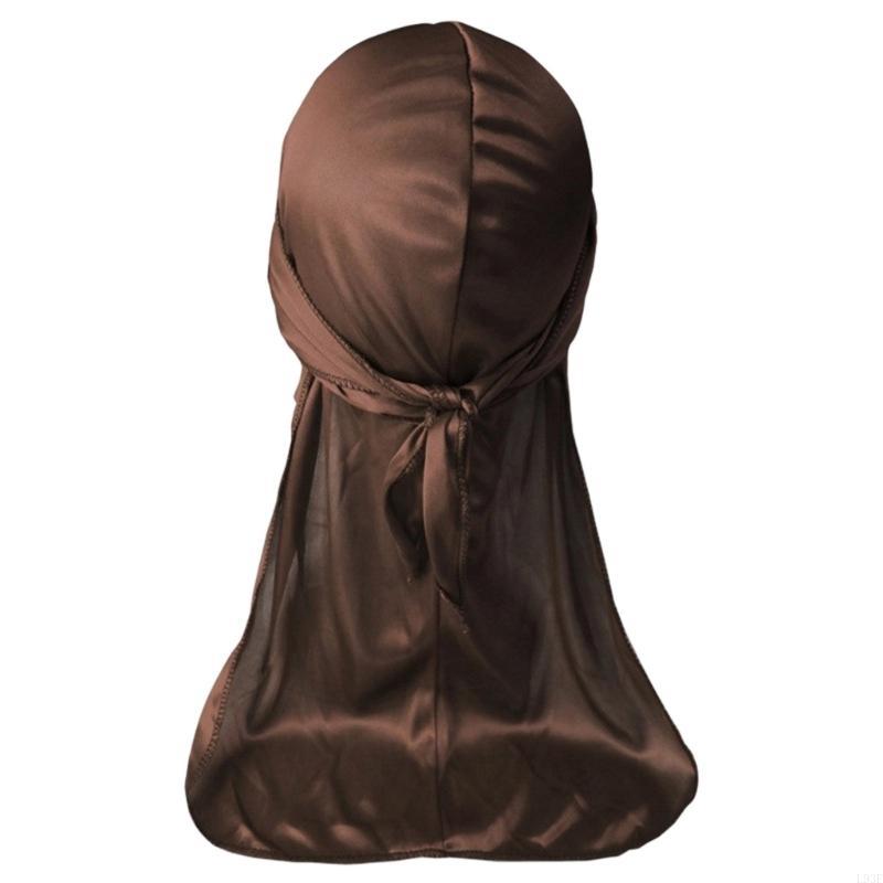 L93F Men's Soft Silky Durag Head Wrap Long Tail Dreadlocks Hat for Various Hair Type: Coffee