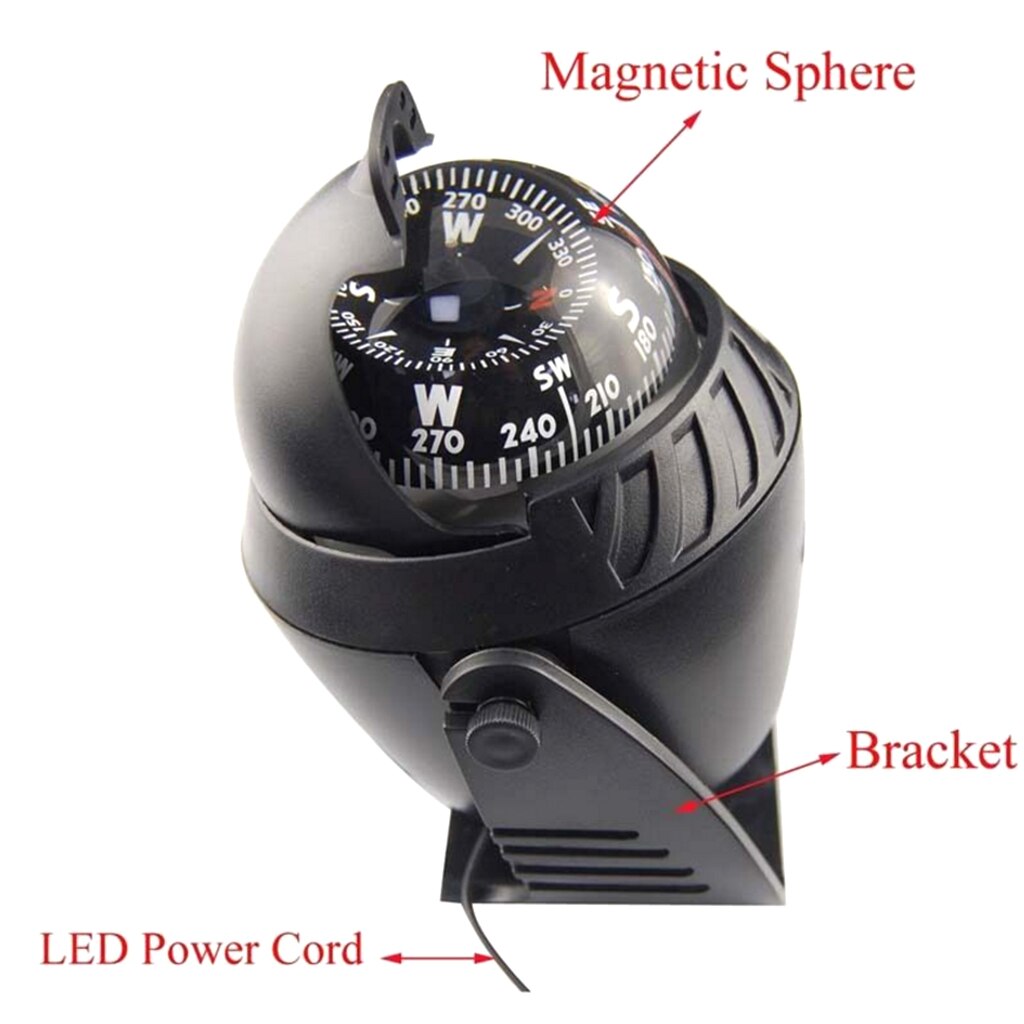 Adjustable Black Pivoting Compass Dashboard Dash Mount Marine Boat Truck Car