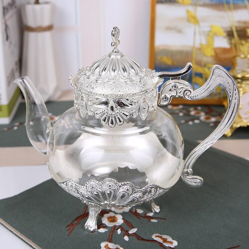 Tetera europea y americana de alta temperatura, tetera de vidrio para oficina en casa, jarra de creativa, juego de vino artesanal WF: Silver
