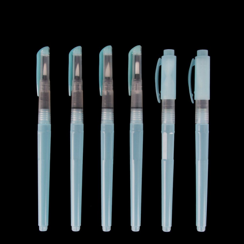 Juego de pinceles de agua de grifo de cabeza plana + redonda para niños, pluma de ropa segura y no sucia para pintar y Aprender caligrafía, 6 piezas: Blue