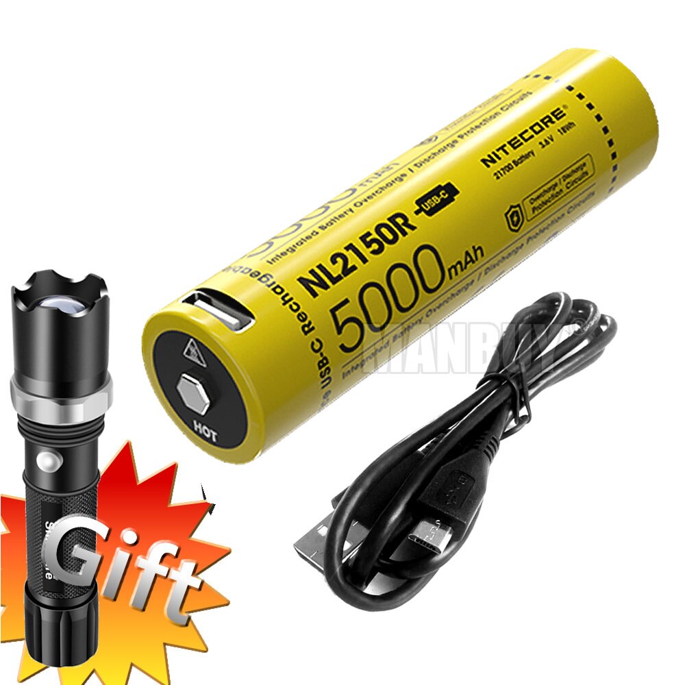 NITECORE NL2150R 21700 5000mAh 3.6V Protected Lithium Ion (Li-ion) Button Top Rechargeable Battery Built-In USB-C Charging Port: NL2150R with Cable