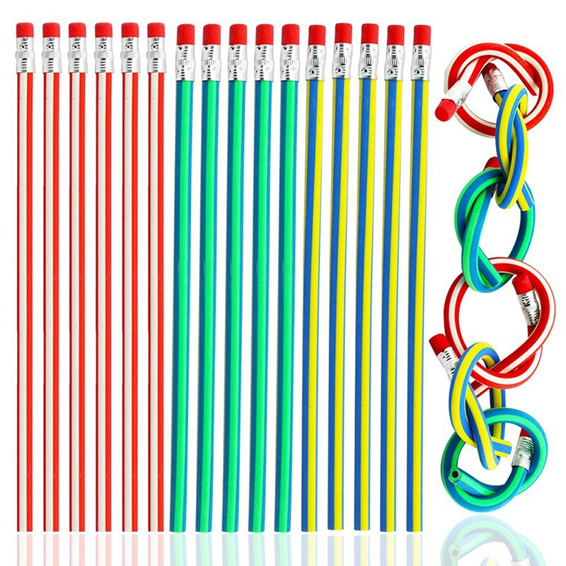 10 Stuks Buigbare Potlood Baby Kids Meisjes Jongens Kleurrijke Magic Bendy Flexibele Zacht Potlood Met Gum Kerst Verjaardag Schrijven