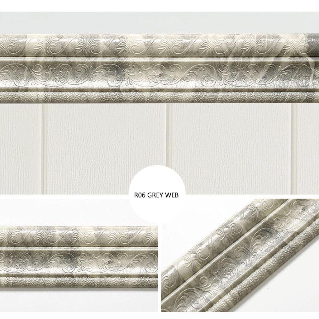 3d Foam Embossed Corner Line Self-adhesive Wall Waist Line Waterproof Decor Wall Sticker Border Wall Edge Strip #t1p: Gray 