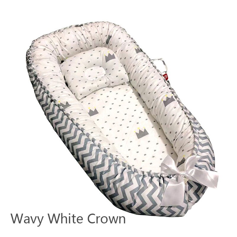 Babyinner babybedjes babybedje in bed draagbare opvouwbare wieg voor pasgeborenen bionisch bed multifunctionele babywieg kamerdecoratie: Golvende witte kroon