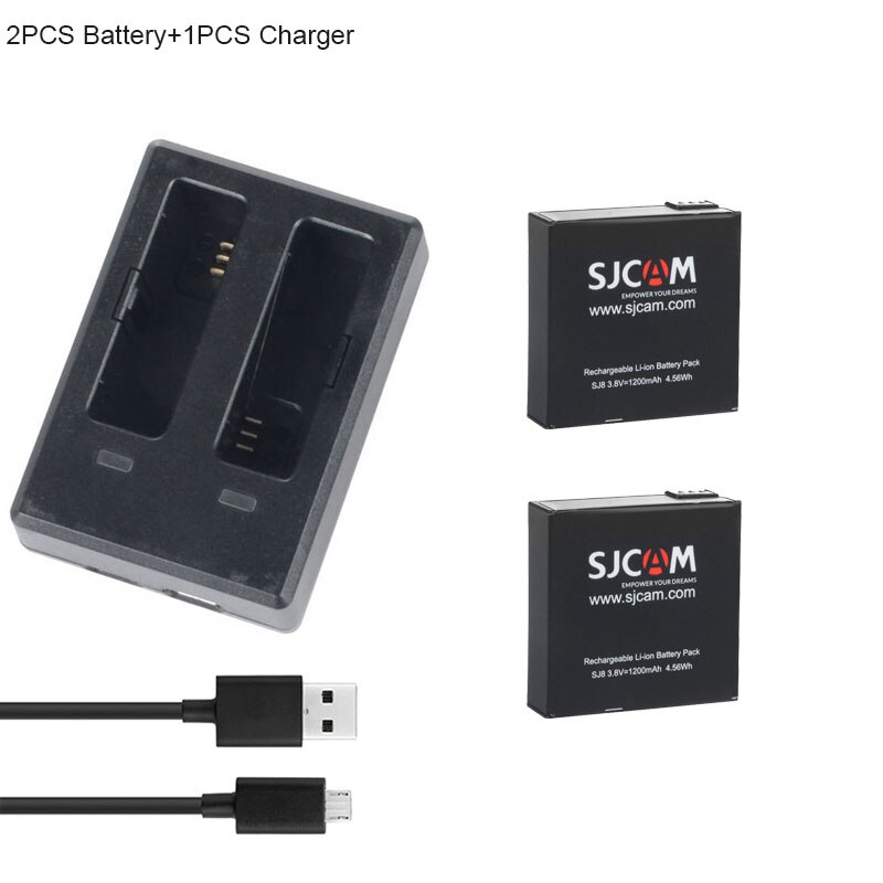 Original SJCAM SJ8 PRO batterie 1200mAh Rechargeable Li-ion batterie double chargeur pour SJ8 Plus SJ8 AIR Action caméra accessoires: 1Charger 2Battery