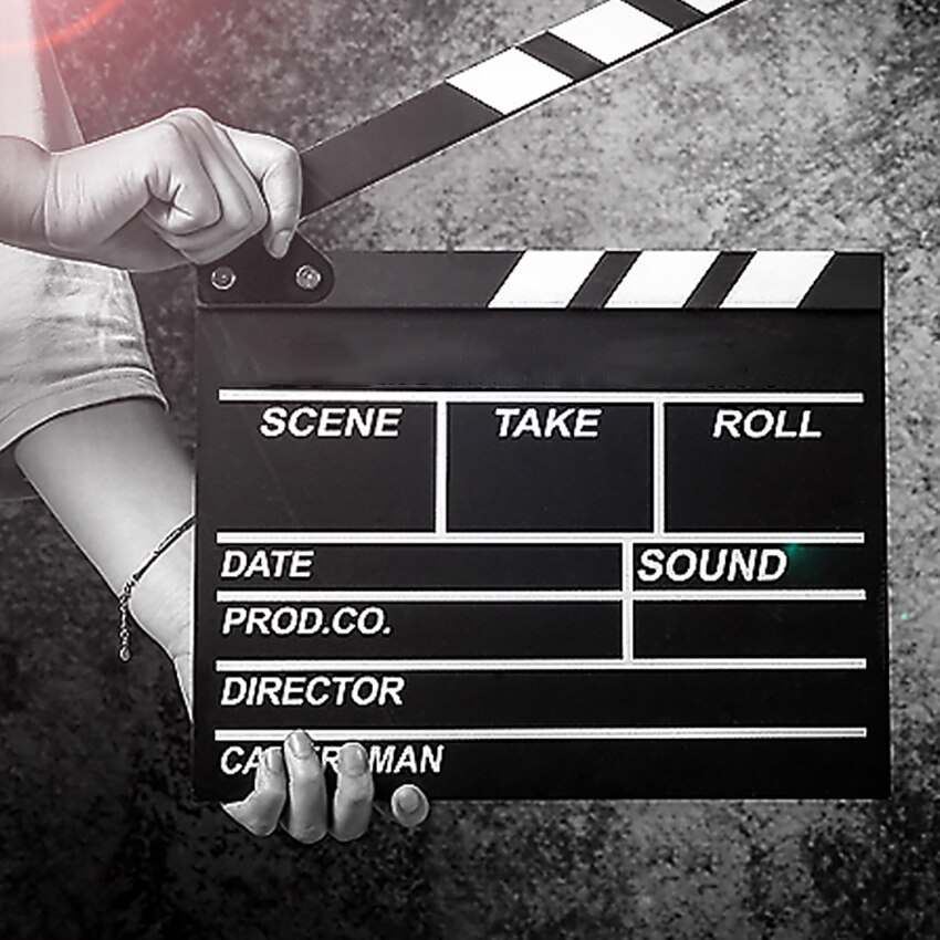 Movie Film Clap Board, Hollywood Clapper Board Wooden Director's Film Movie Clapboard Accessory with Black & White, 28x31cm