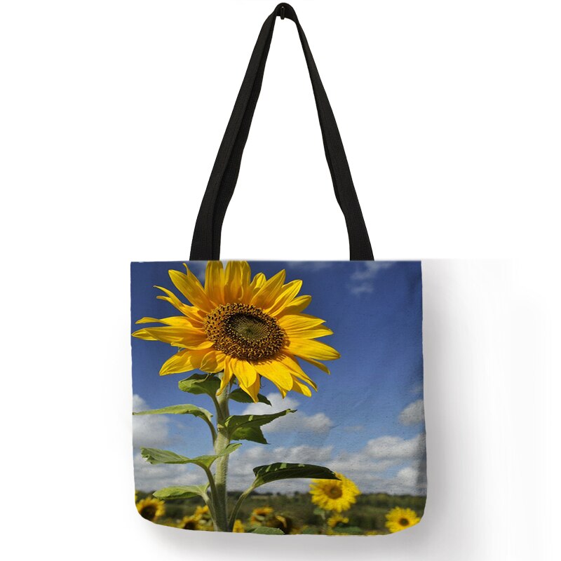 Opvouwbare Herbruikbare Boodschappentassen Voor Vrouwen Mooie Zonnebloem Print Linnen Tote Bag Student School Reizen Schoudertassen Pouch: 003