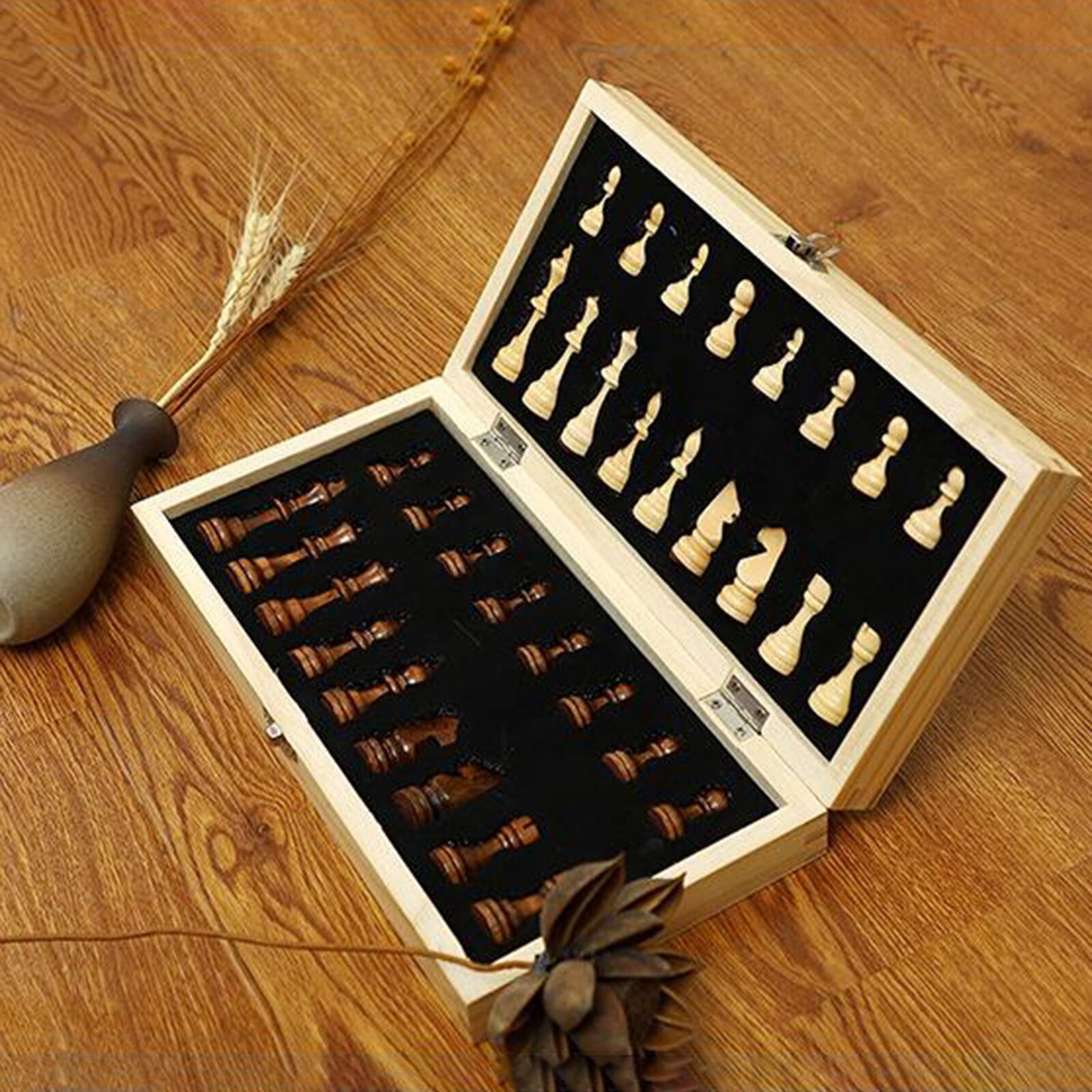 Magnetic Chess Set Inlaid Wooden Chess Set with Folding Chess Board Chess