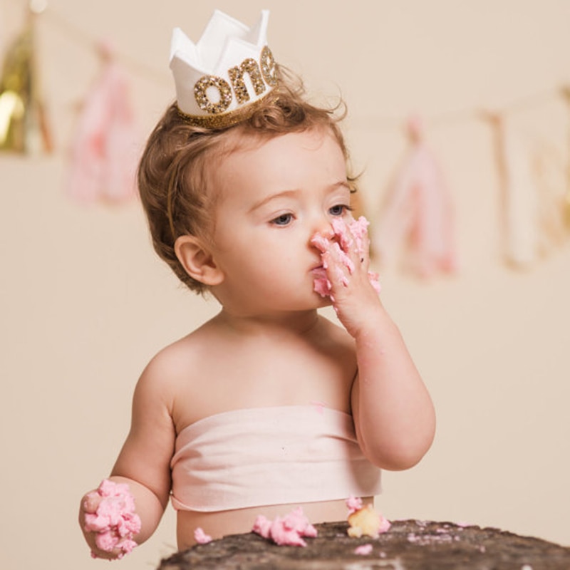 Priness Crown Number 1st 2 3Year Old Party Hat Glitter Birthday Headband Boy Blue Silver First Birthday Hat Girl Gold Pink
