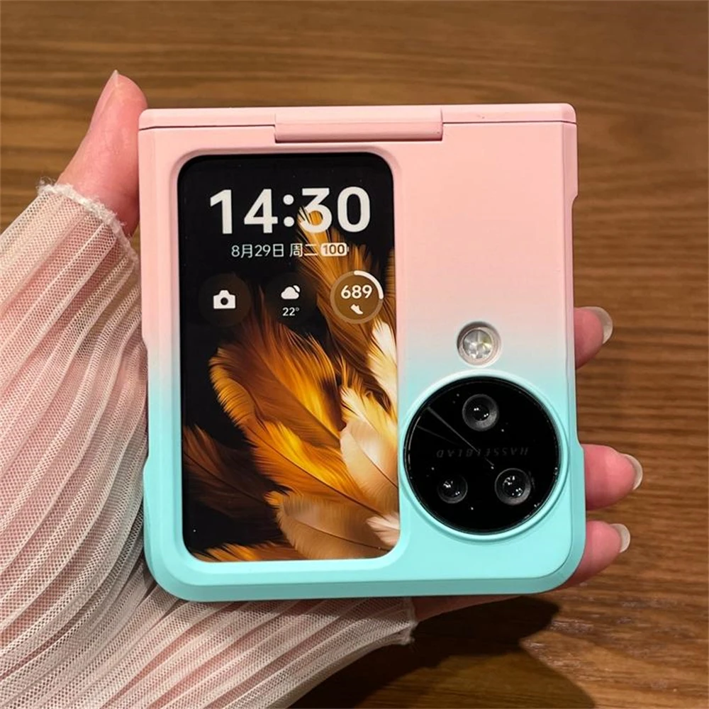 Opvouwbare hoes met kleurverloop en scharnierbescherming Telefoonhoesje voor OPPO Find N2 N3 Flip Cover Schokbestendig omhulsel: Aluminium / Black